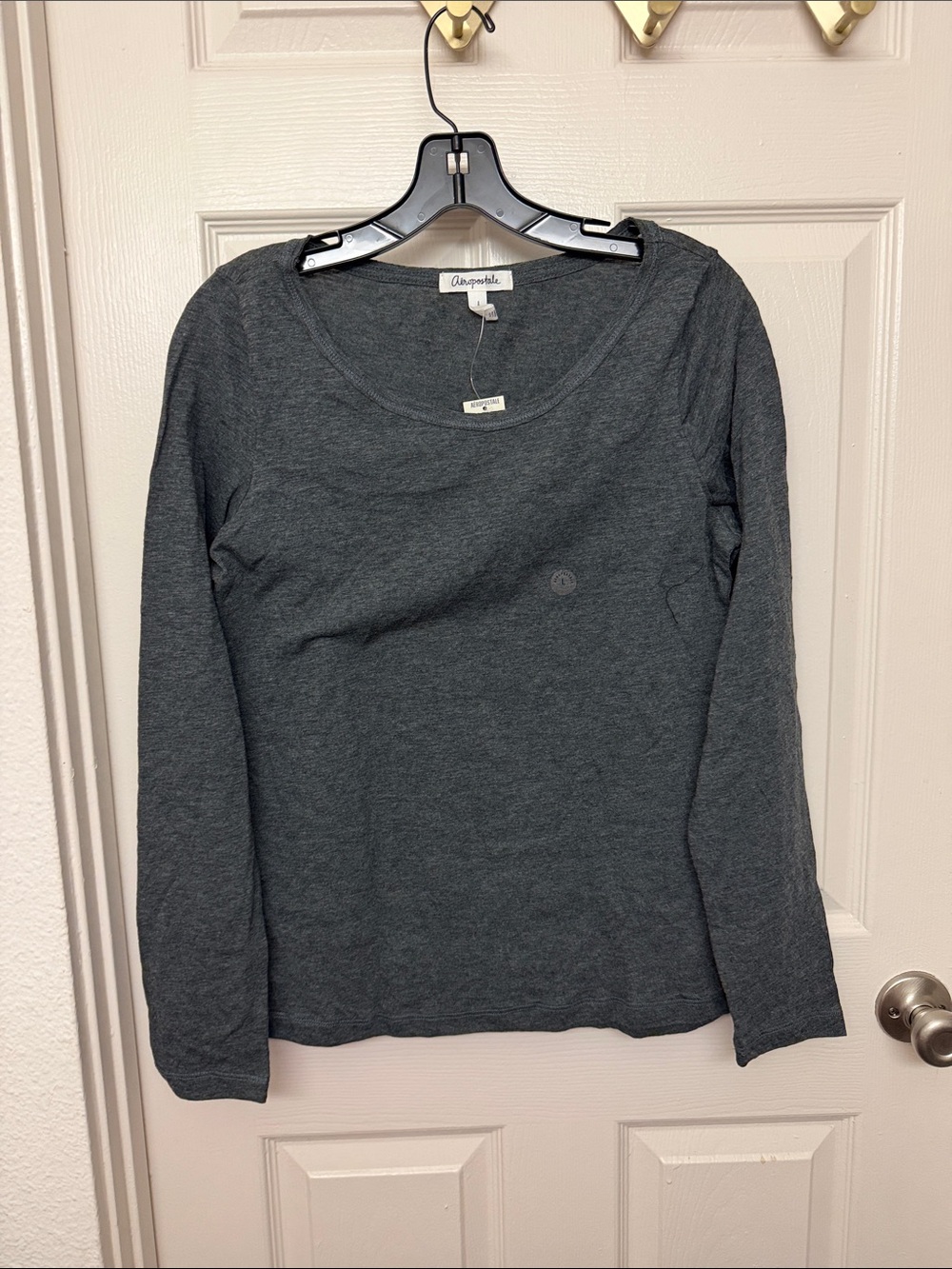 Y2k Aeropostale Women's Long Sleeve Scoop Neck Tee - Dark Gray